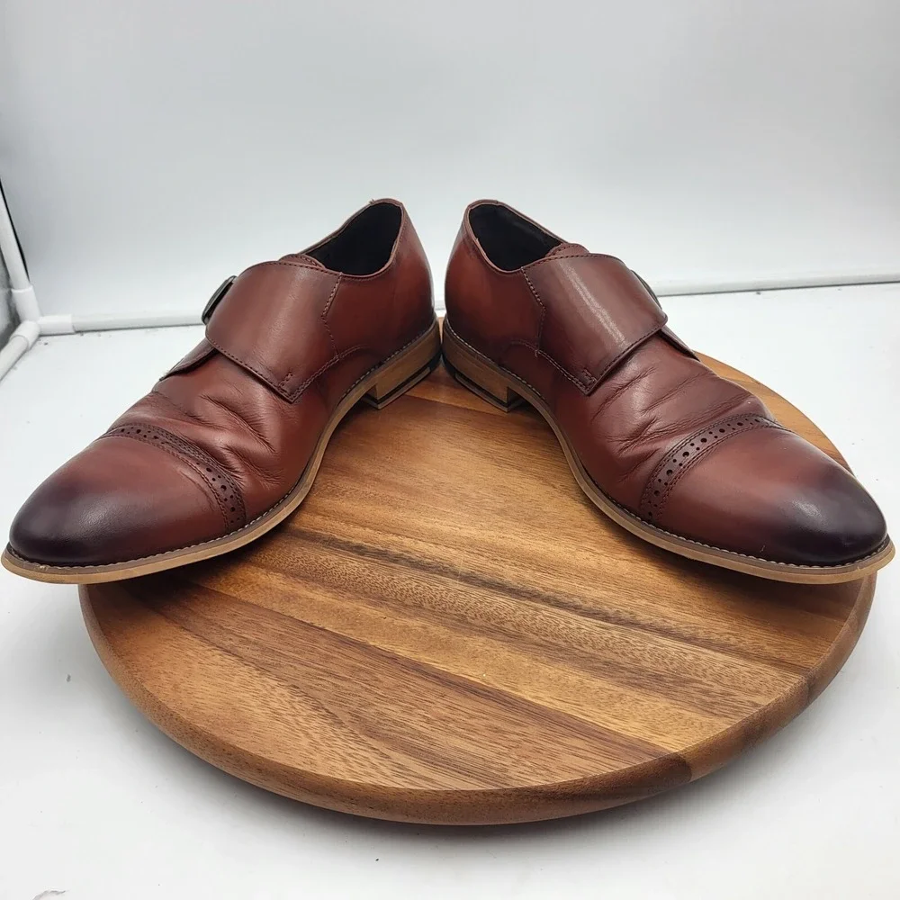 Stacy Adams Monk Strap Shoes Mens Sz 11 M‎ Brown Leather Cap Toe